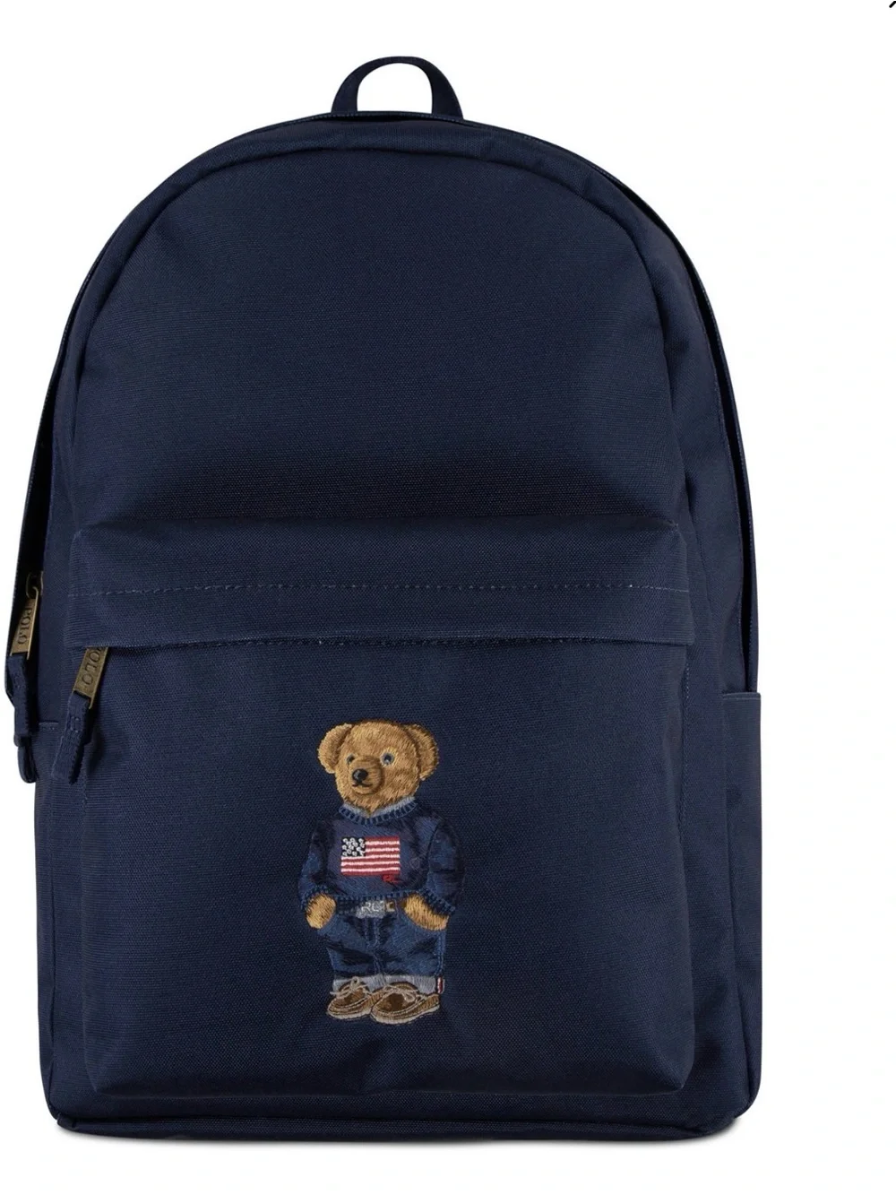 New Authentic Polo Ralph Lauren Blue Navy Bear Backpack Boys 17in Bottle Pocket